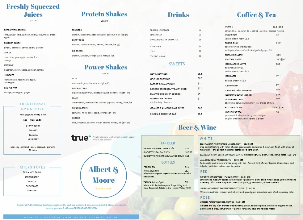 Menu, Albert & Moore