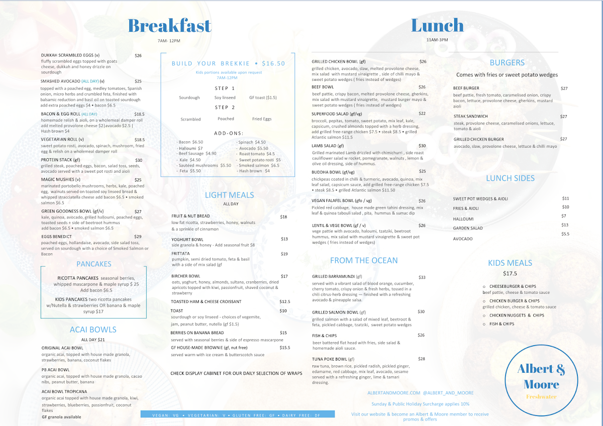 Menu, Albert & Moore
