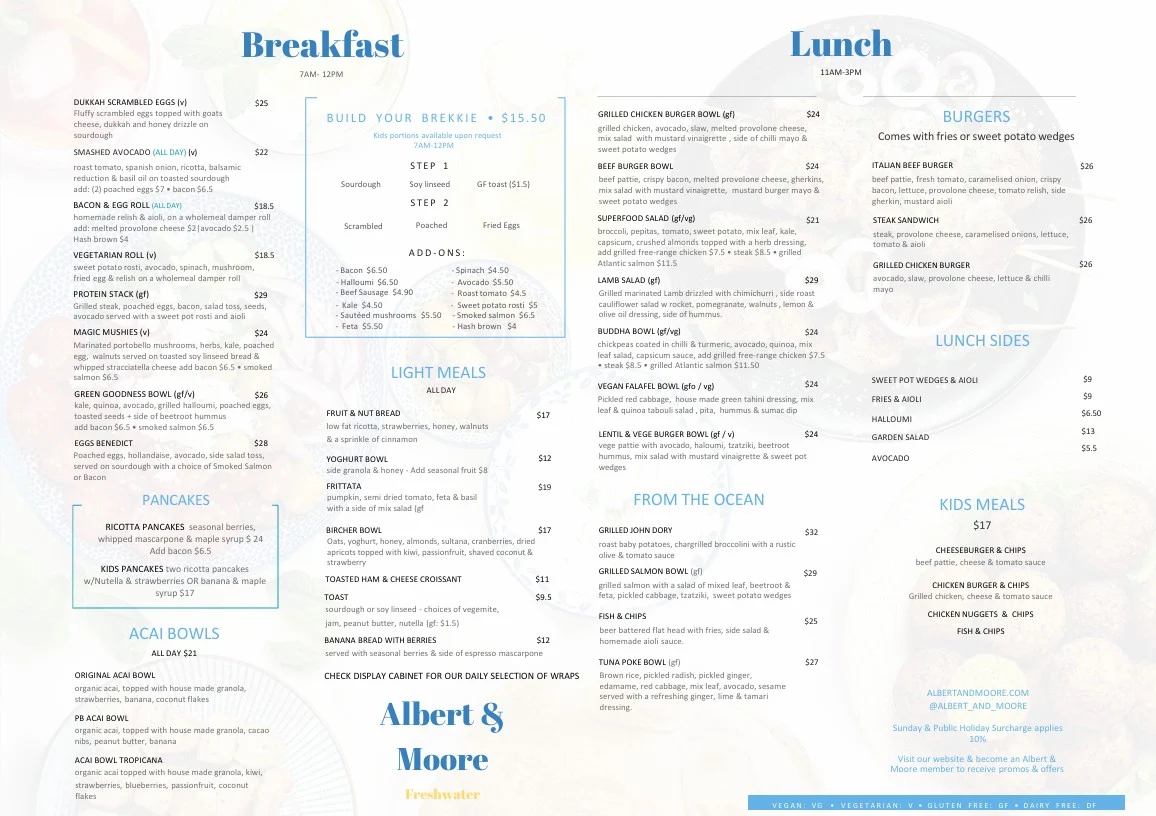 Menu, Albert & Moore