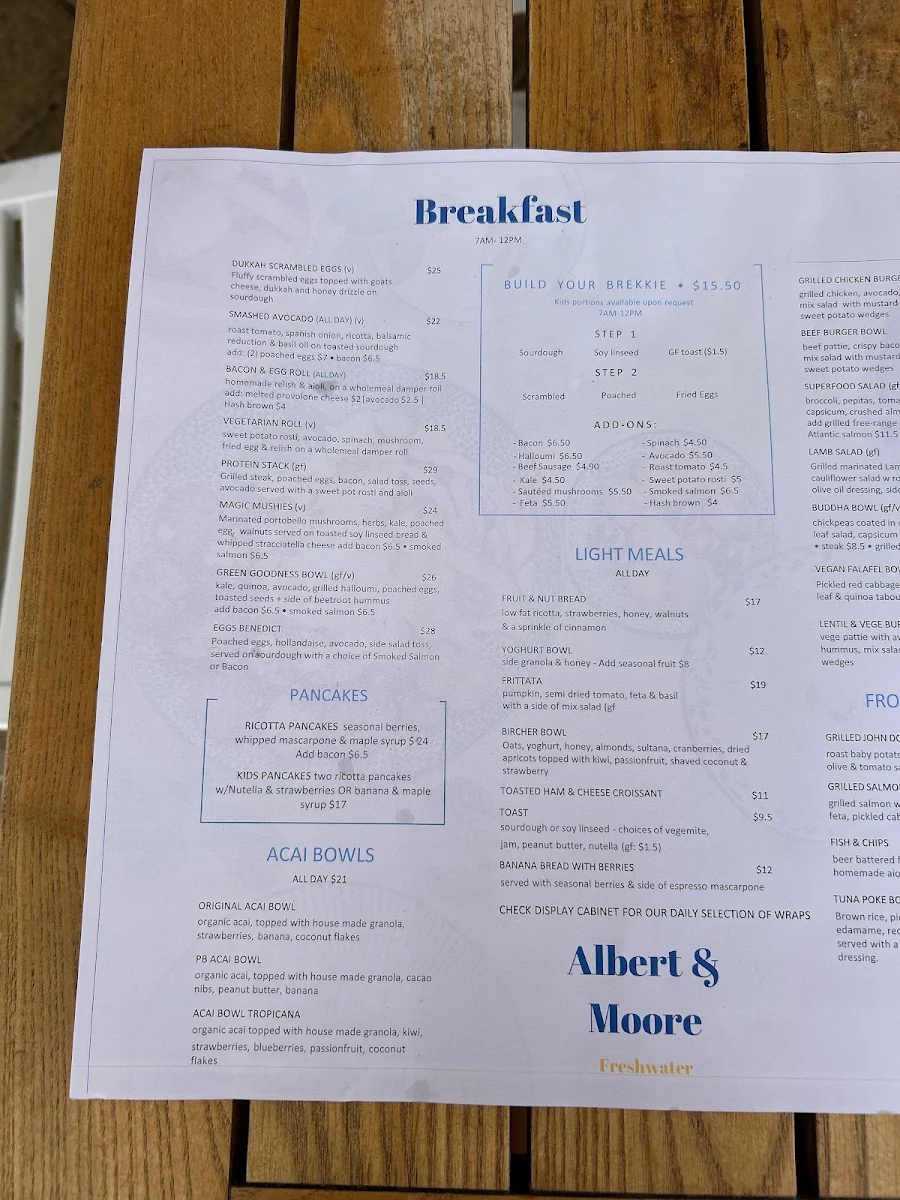 Menu, Albert & Moore