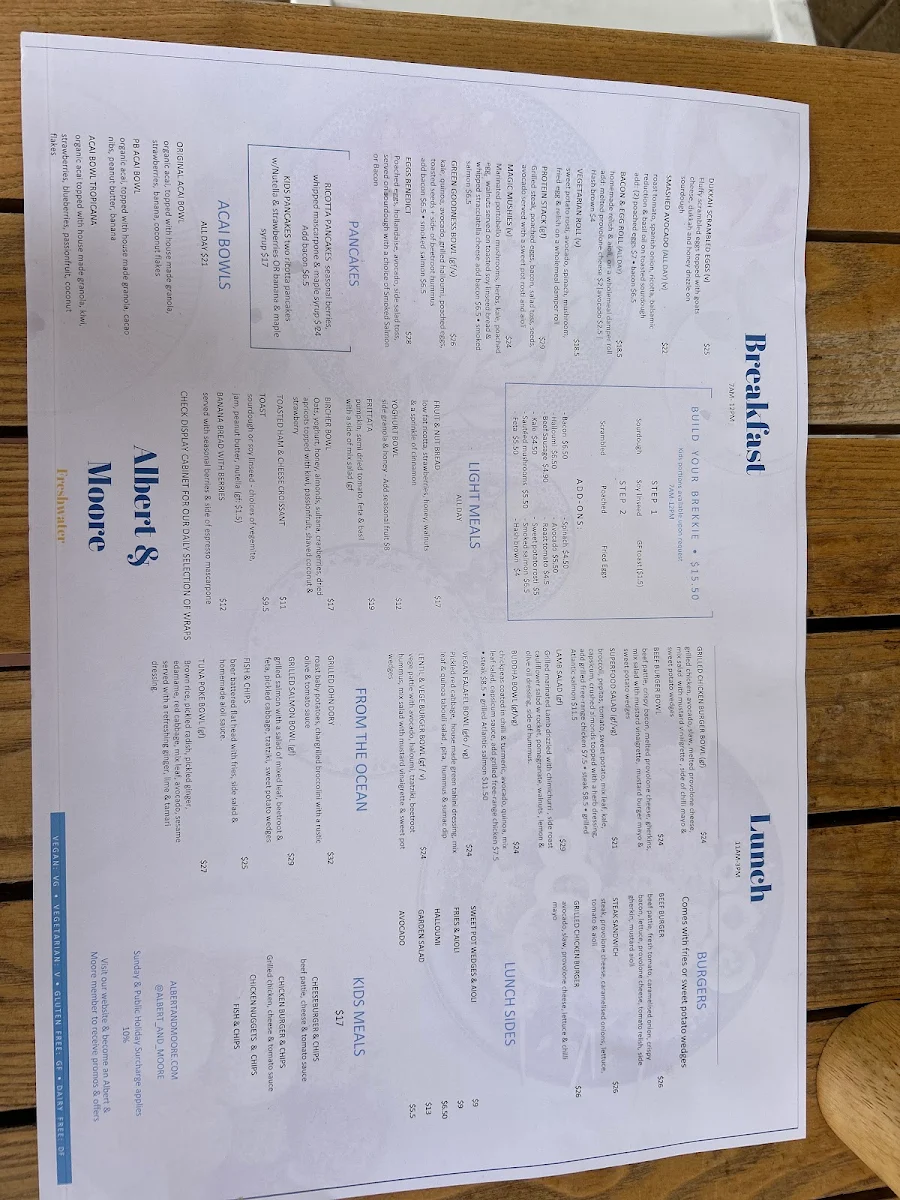Menu, Albert & Moore