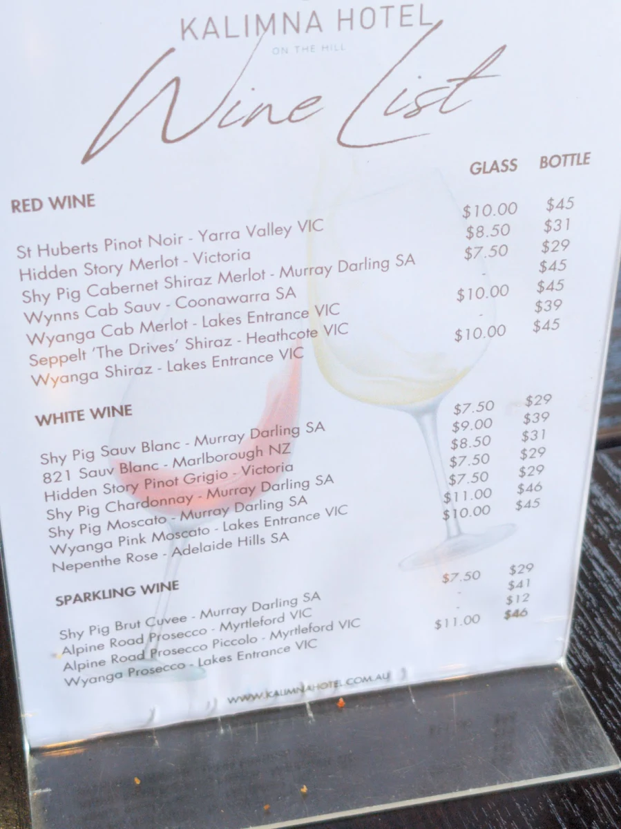 Menu, Kalimna Hotel