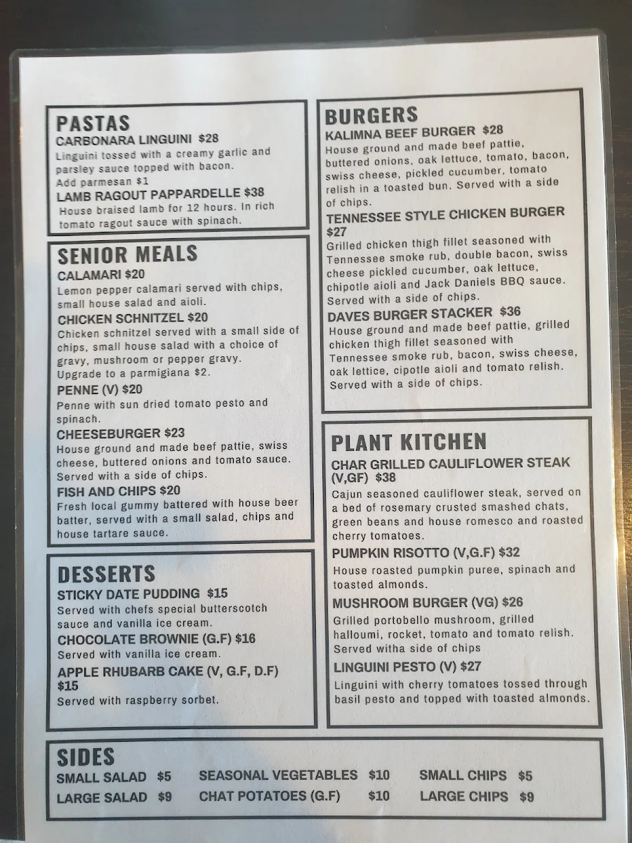 Menu, Kalimna Hotel