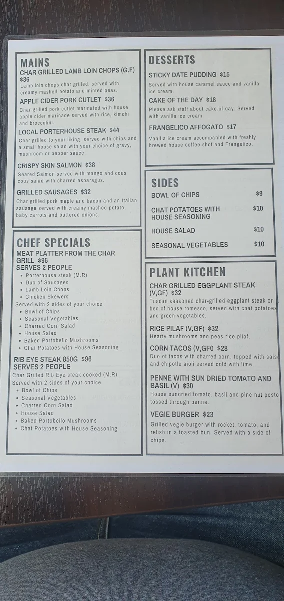 Menu, Kalimna Hotel