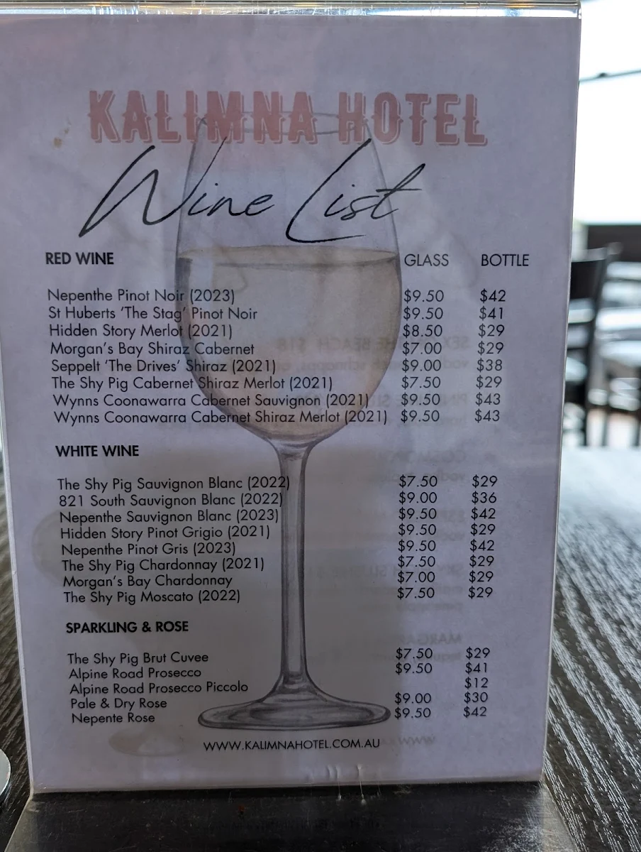 Menu, Kalimna Hotel