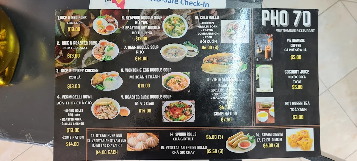 Menu, Pho 70