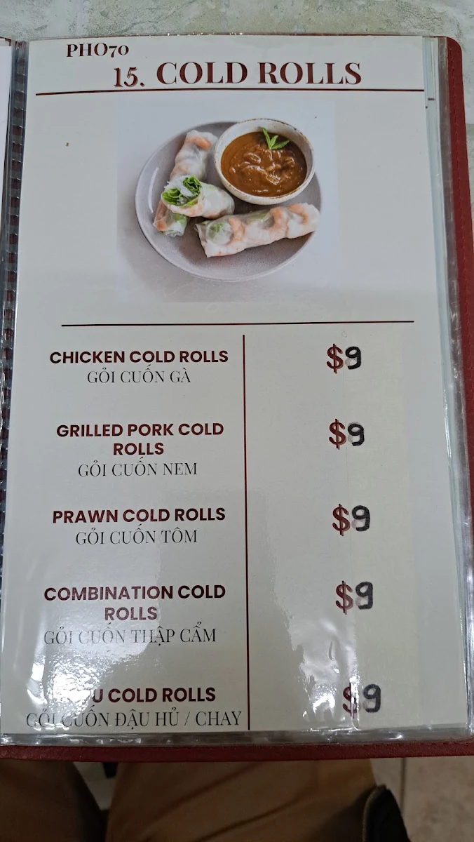Menu, Pho 70