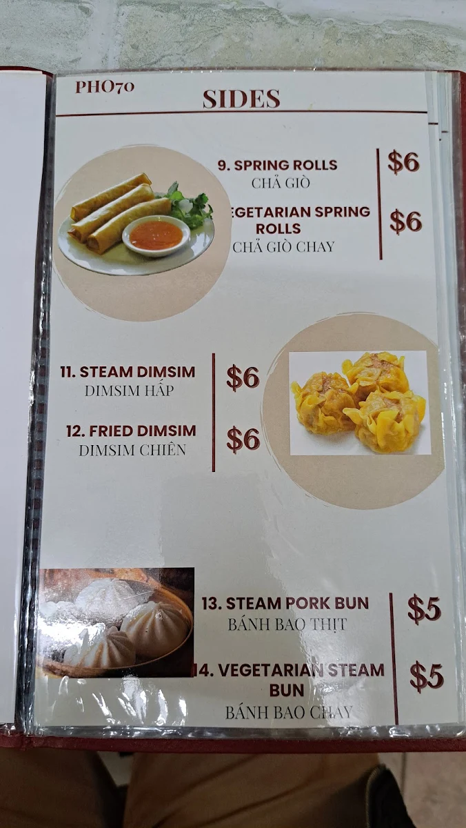 Menu, Pho 70