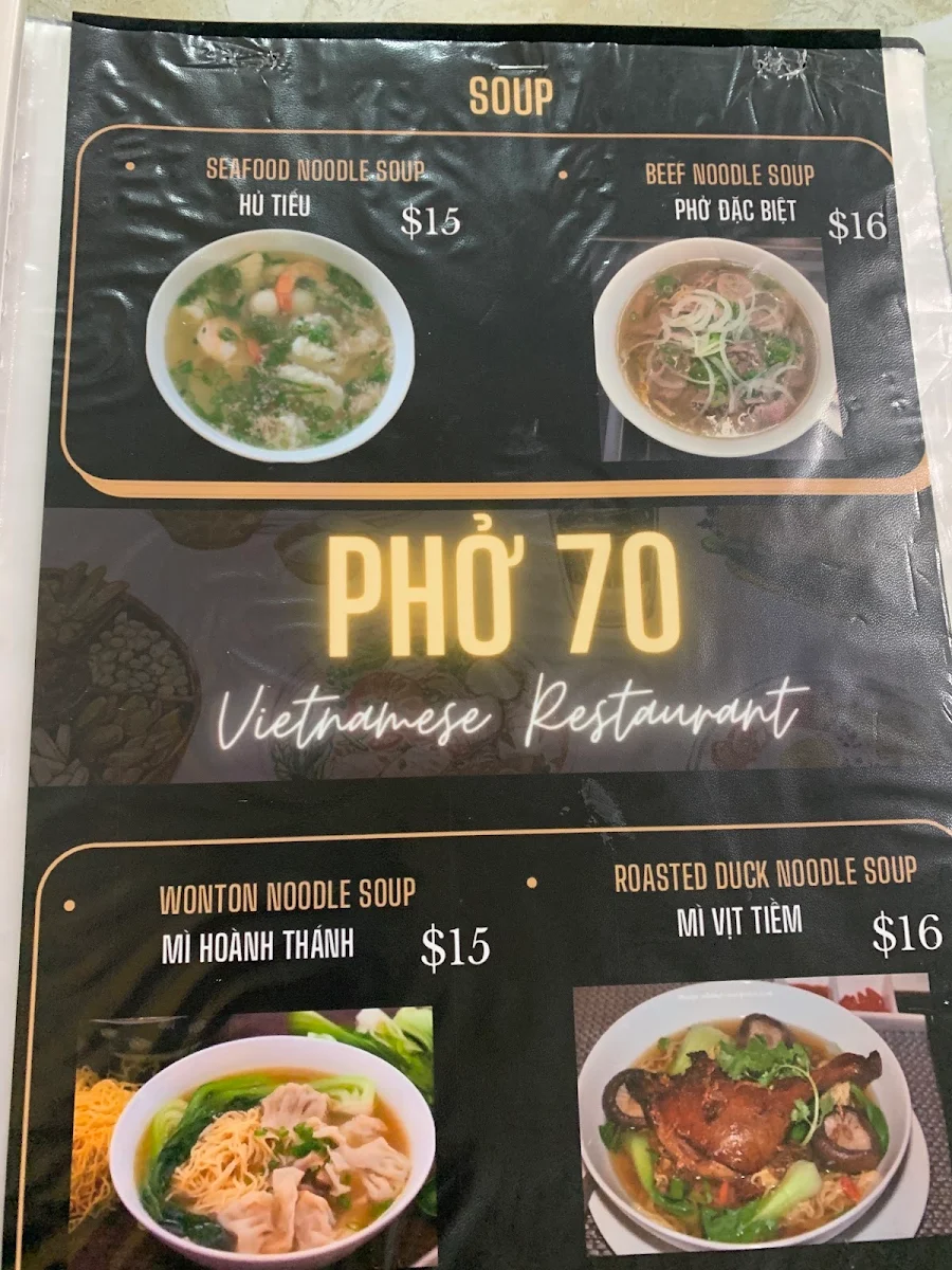 Menu, Pho 70
