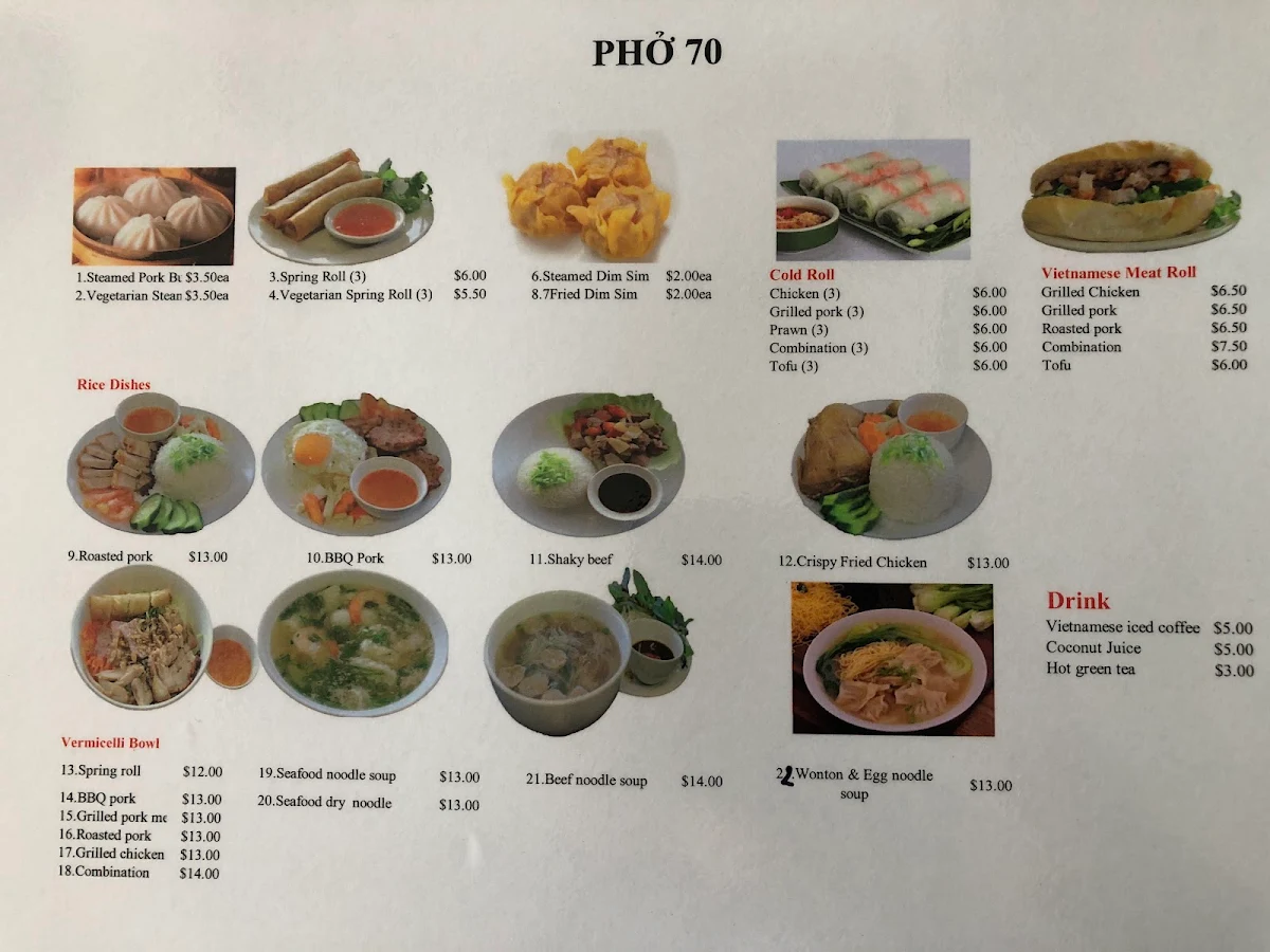 Menu, Pho 70