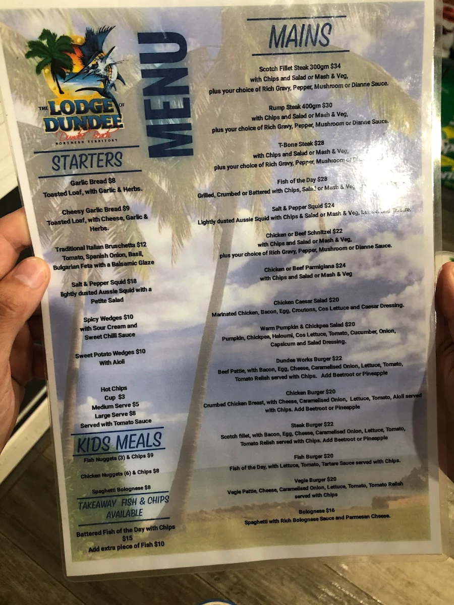 Menu, The Lodge Of Dundee