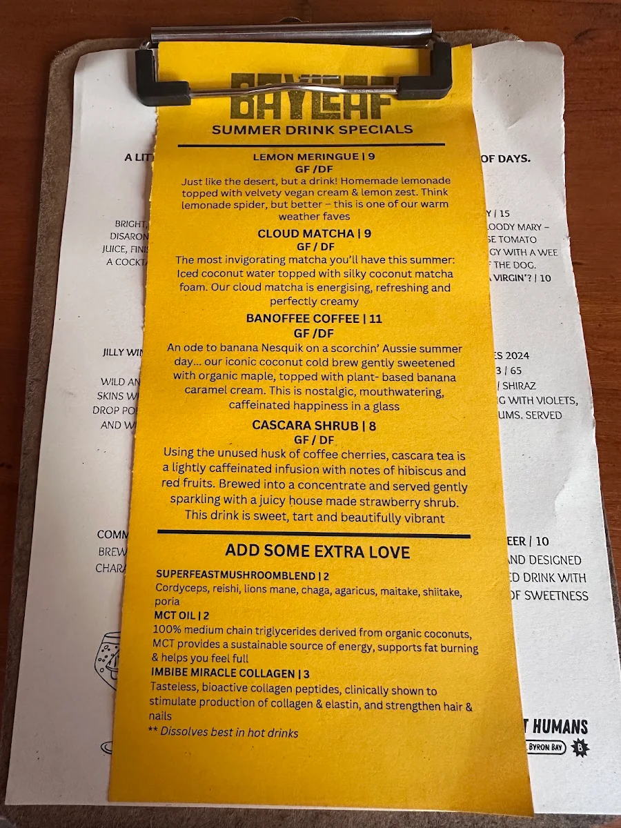 Menu, Bayleaf Cafe