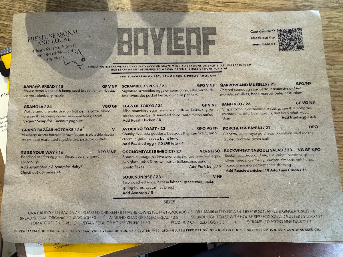Menu, Bayleaf Cafe