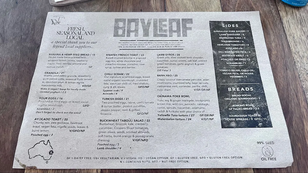 Menu, Bayleaf Cafe