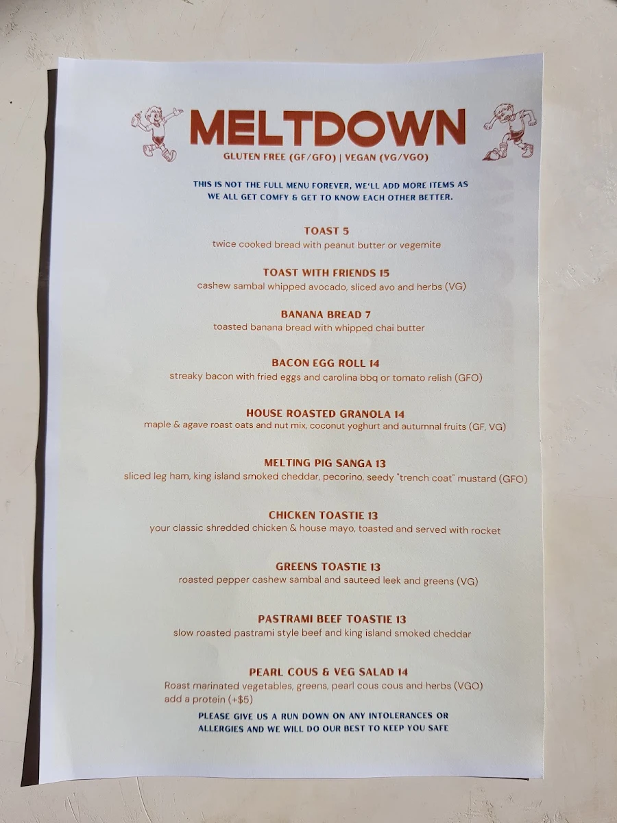 Menu, Meltdown Huntlee