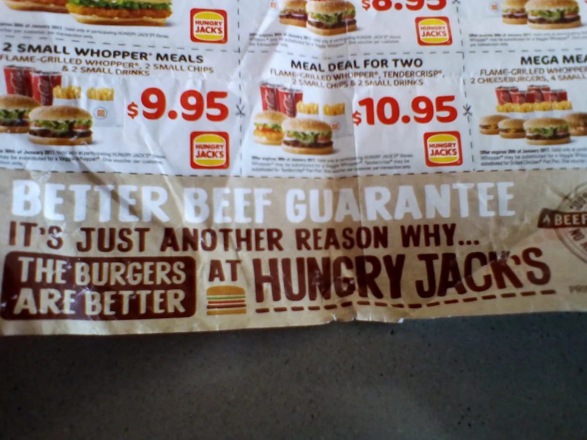 Menu, Hungry Jack's Burgers Girrawheen