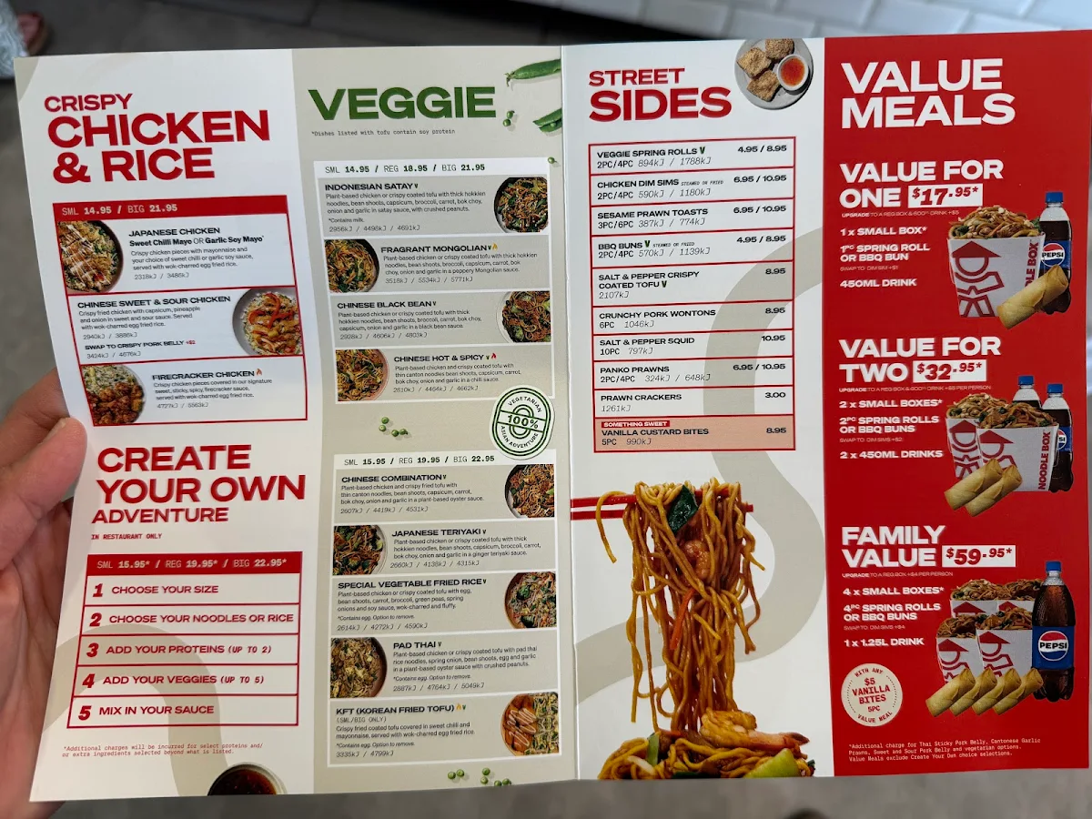Menu, Noodle Box Devonport