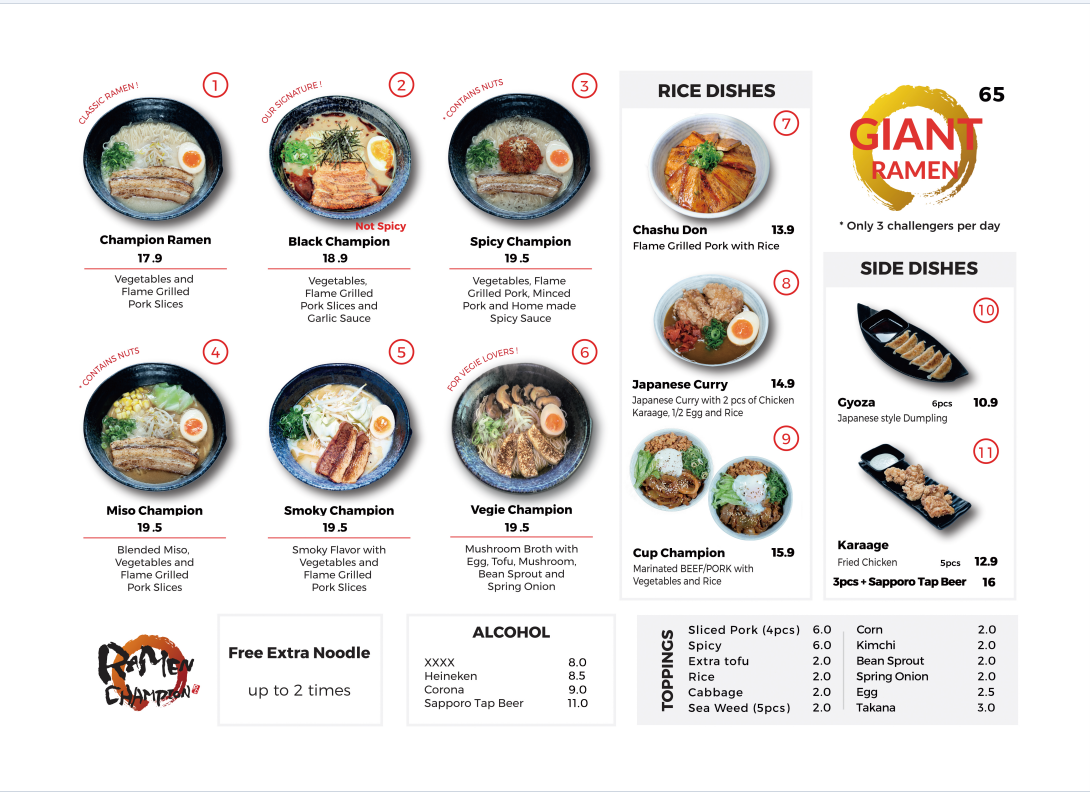 Menu, Ramen Champion