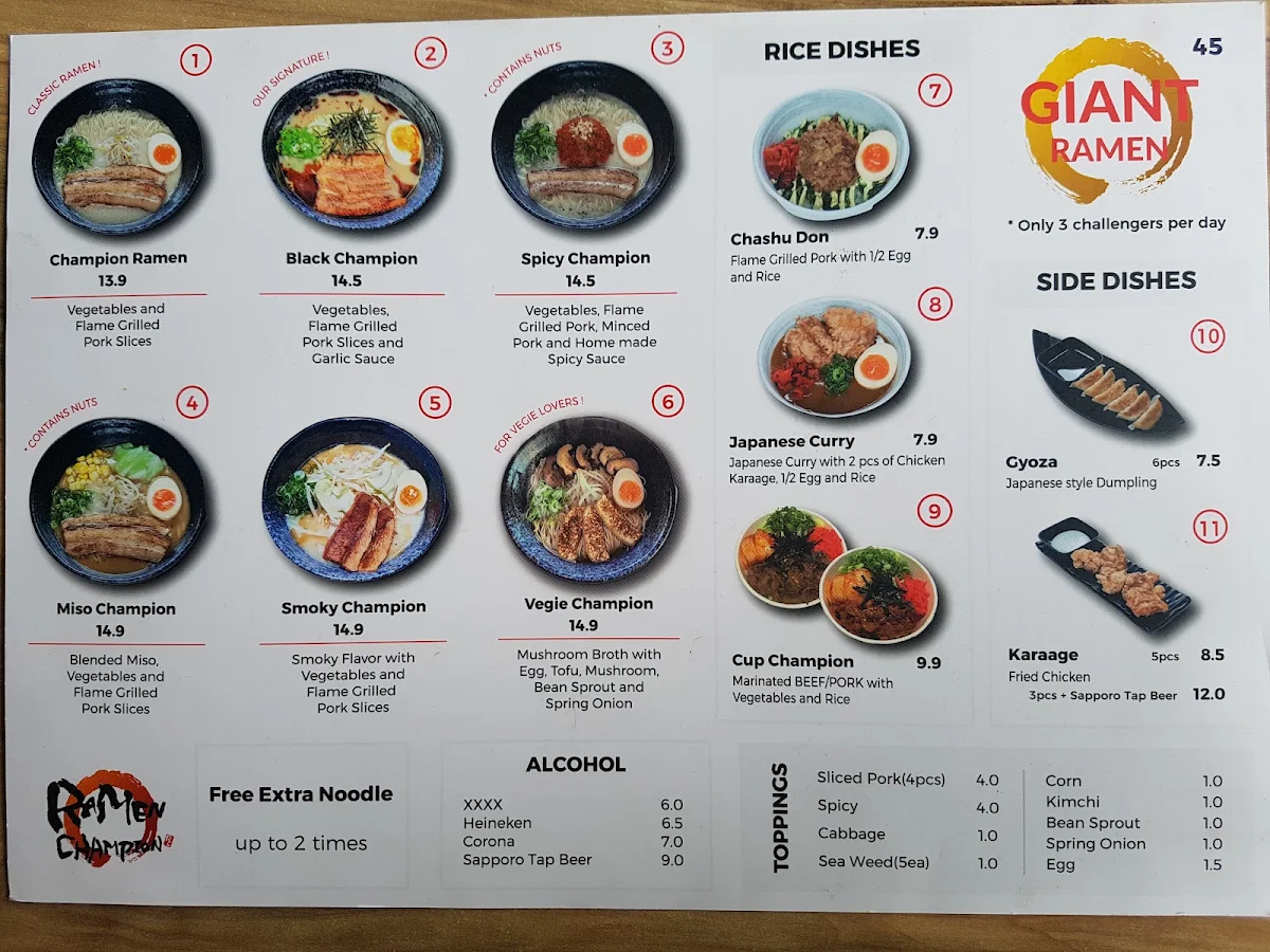 Menu, Ramen Champion