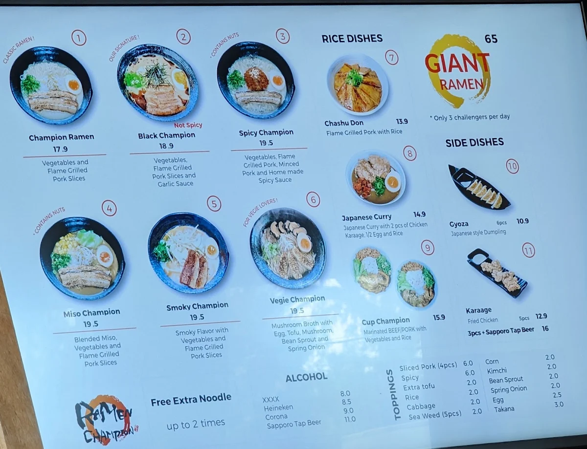 Menu, Ramen Champion