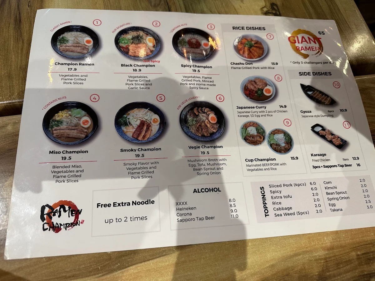 Menu, Ramen Champion