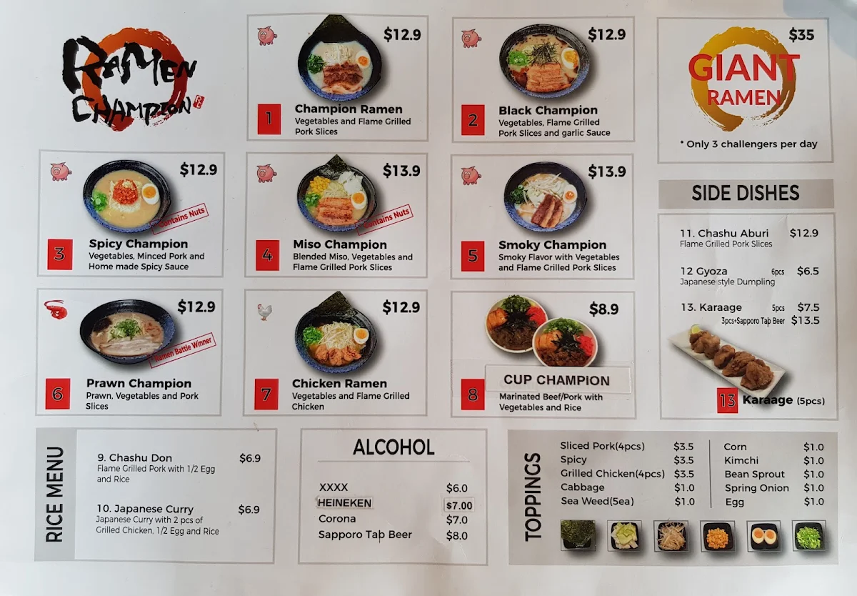 Menu, Ramen Champion