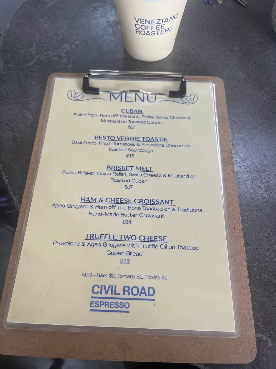 Menu, Civil Road Espresso
