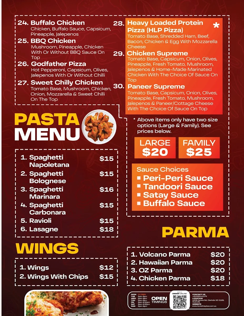Menu, Ricciolini's Pizza Pasta House