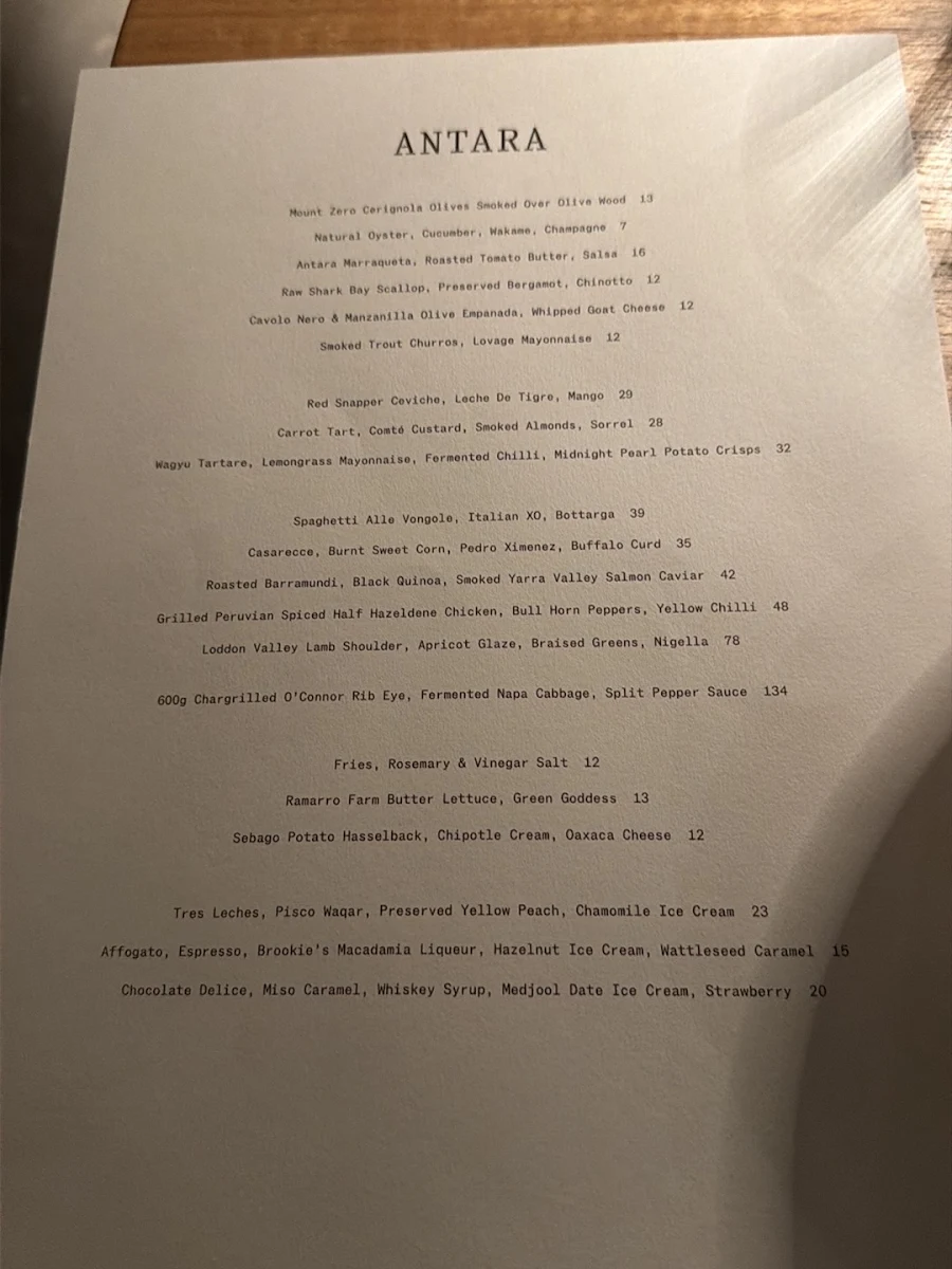 Menu, ARU at Antara