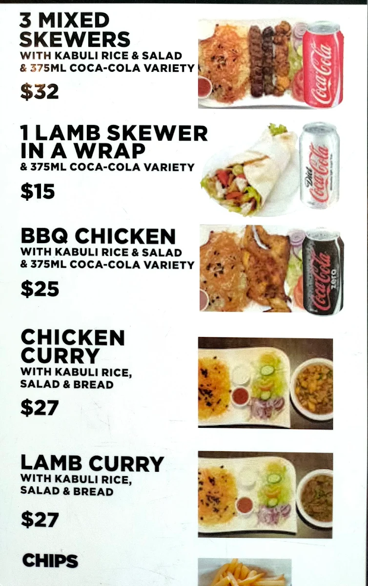 Menu, Afghan Cuisine and Charcoal Kebab House