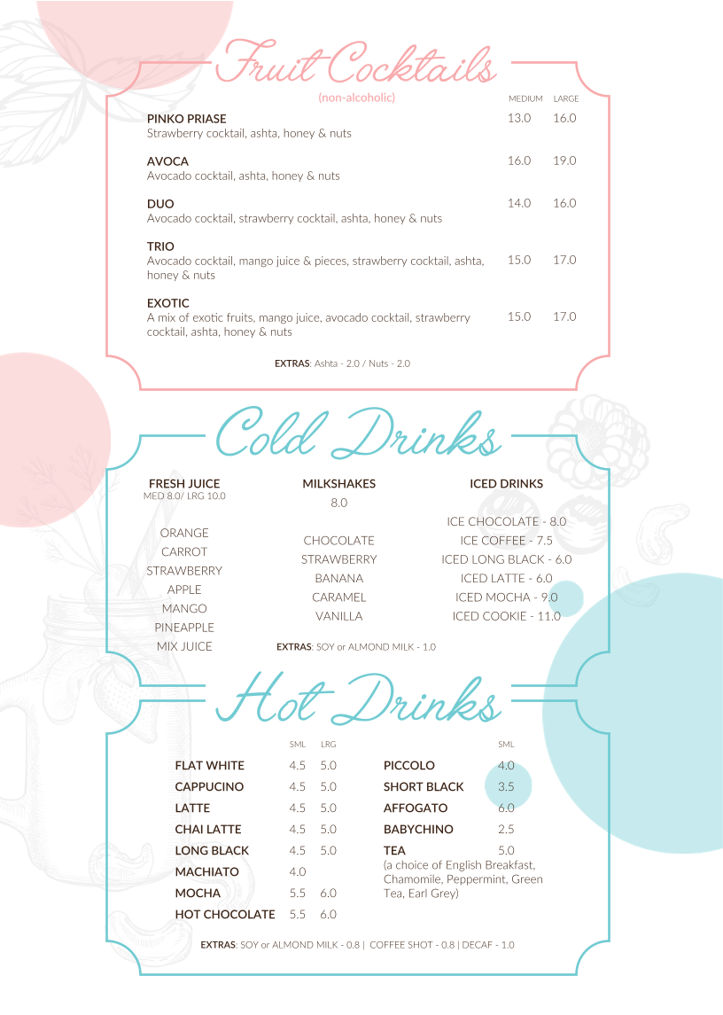 Menu, Profiterole Patisserie Strathfield