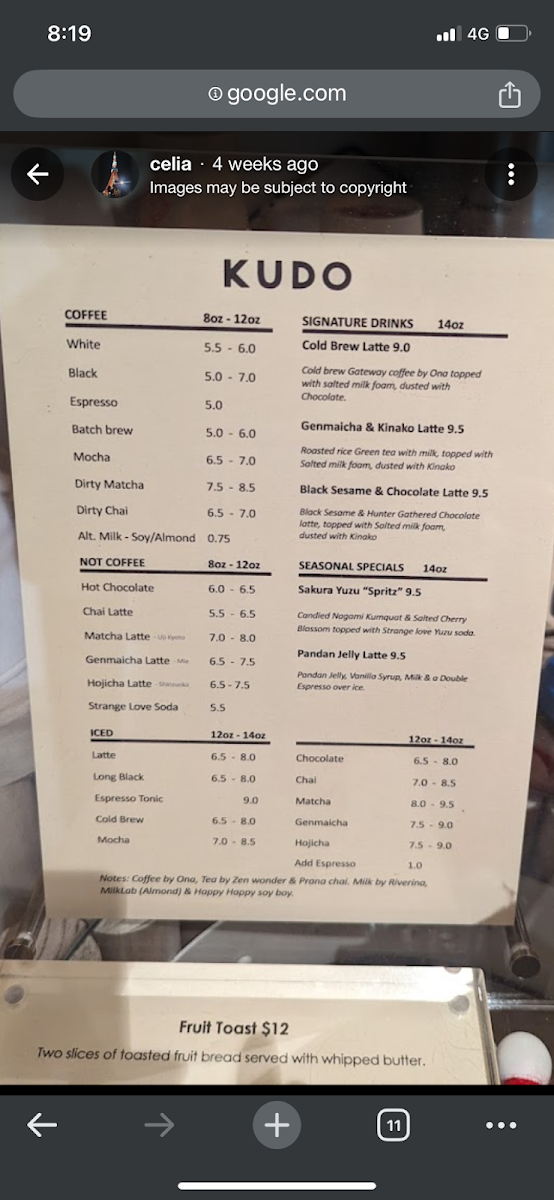 Menu, Kudo