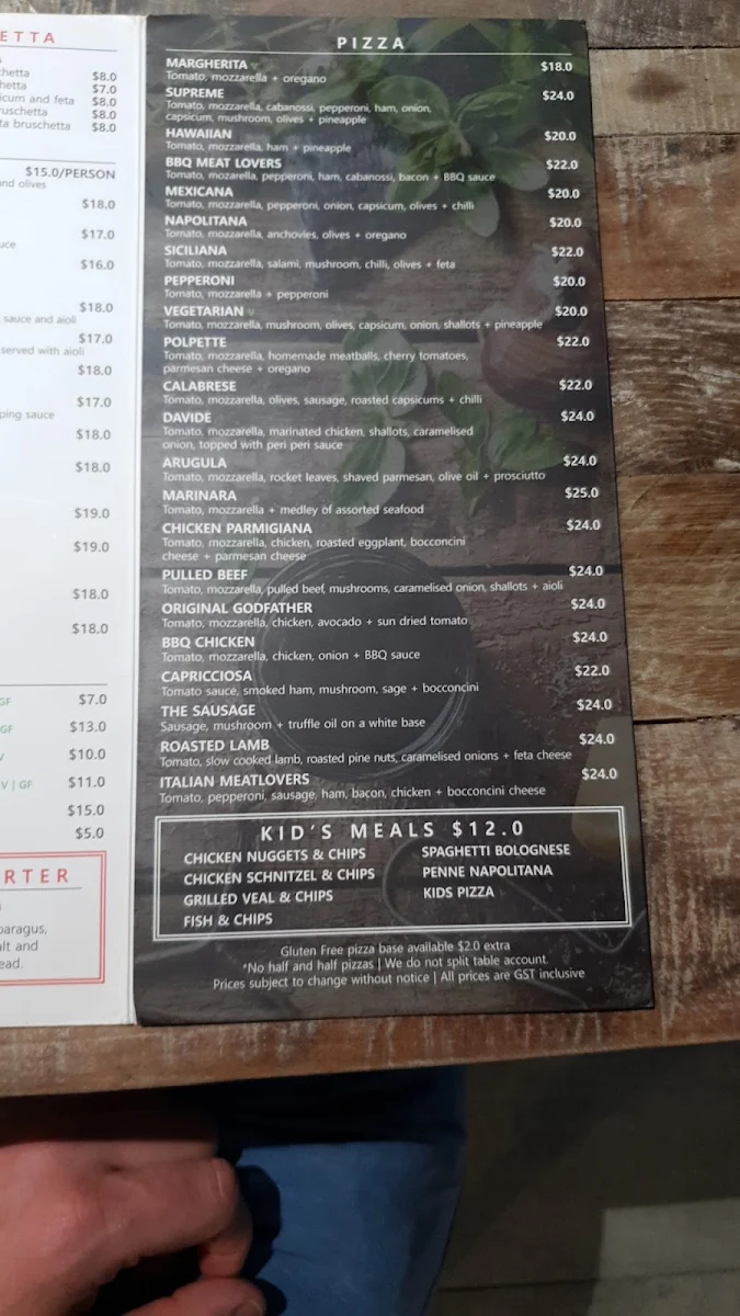 Menu, Enzo's Cucina Glenmore Park