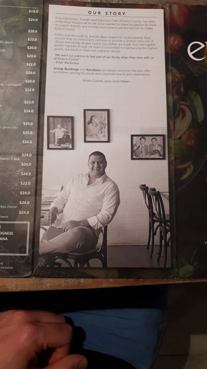 Menu, Enzo's Cucina Glenmore Park