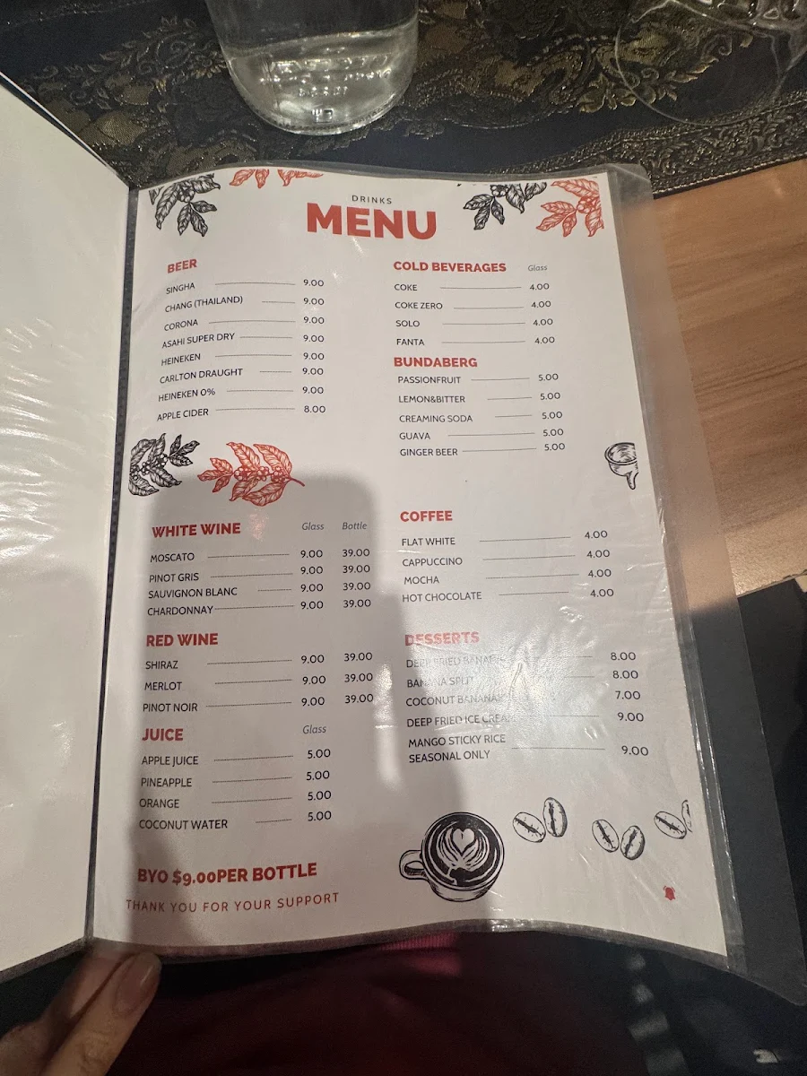 Menu, Whang Thai (Whittlesea)