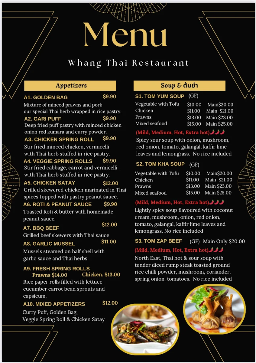 Menu, Whang Thai (Whittlesea)