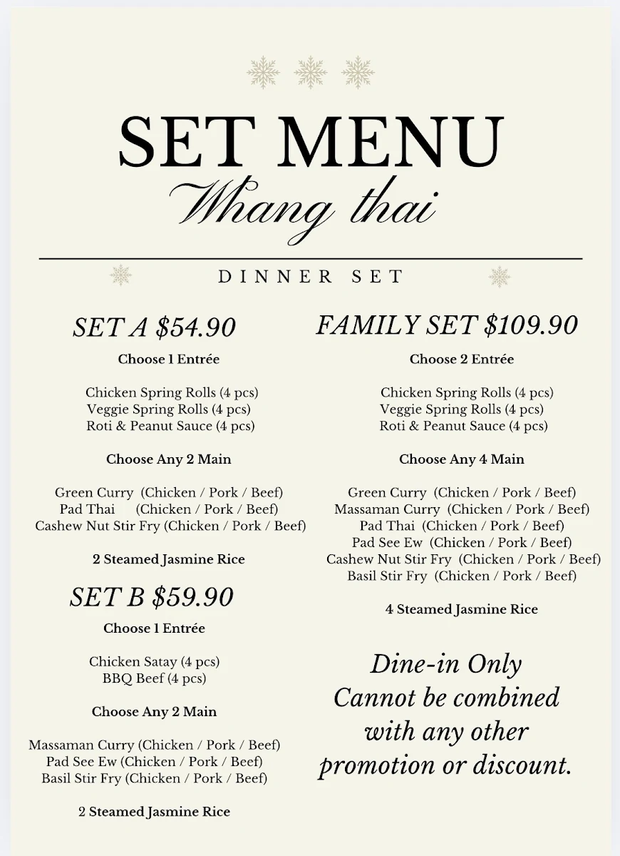 Menu, Whang Thai (Whittlesea)
