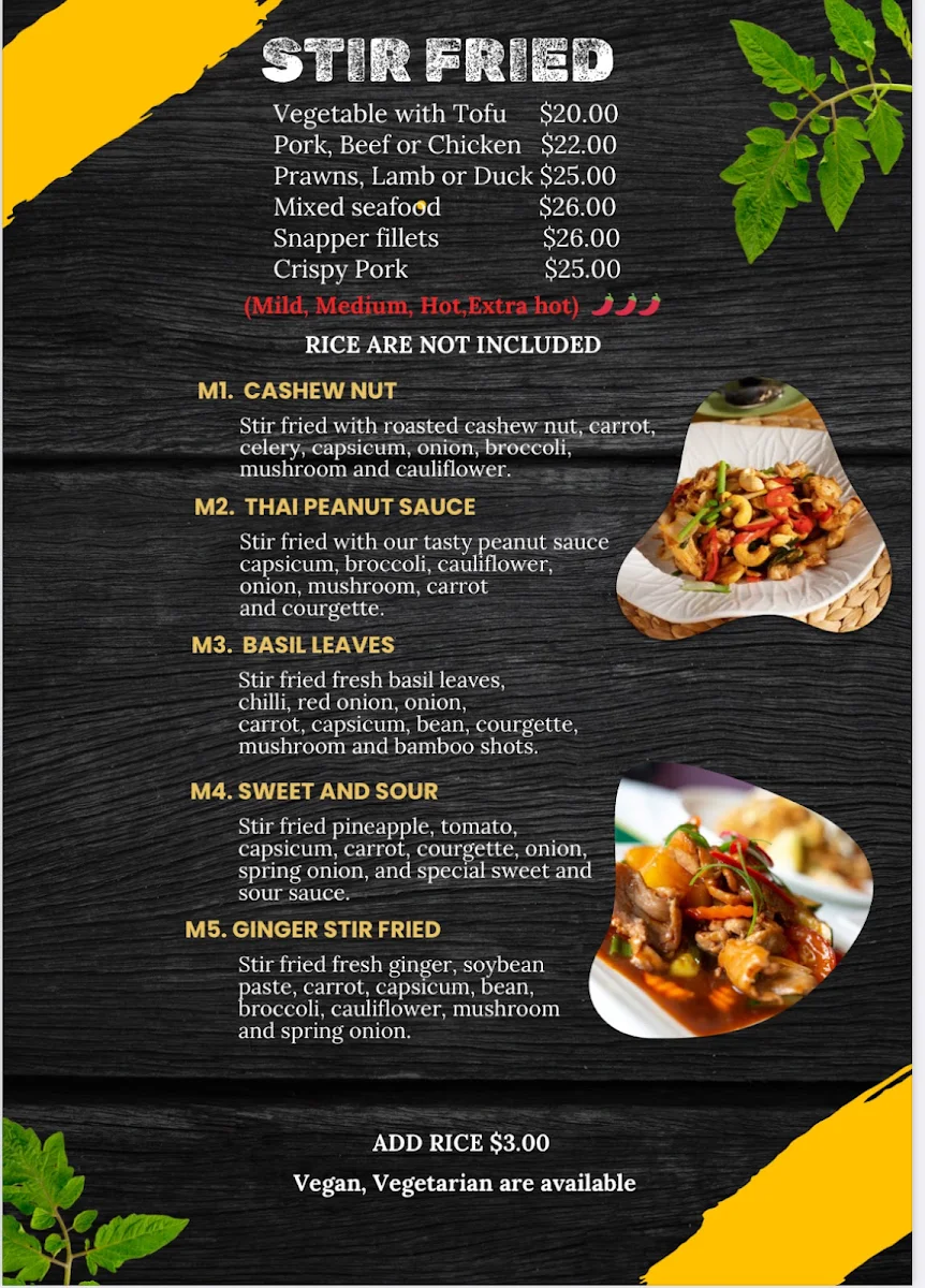Menu, Whang Thai (Whittlesea)