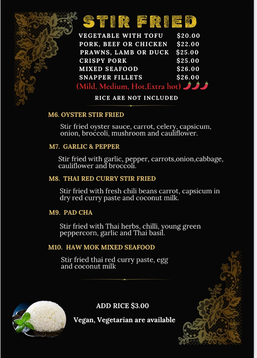Menu, Whang Thai (Whittlesea)