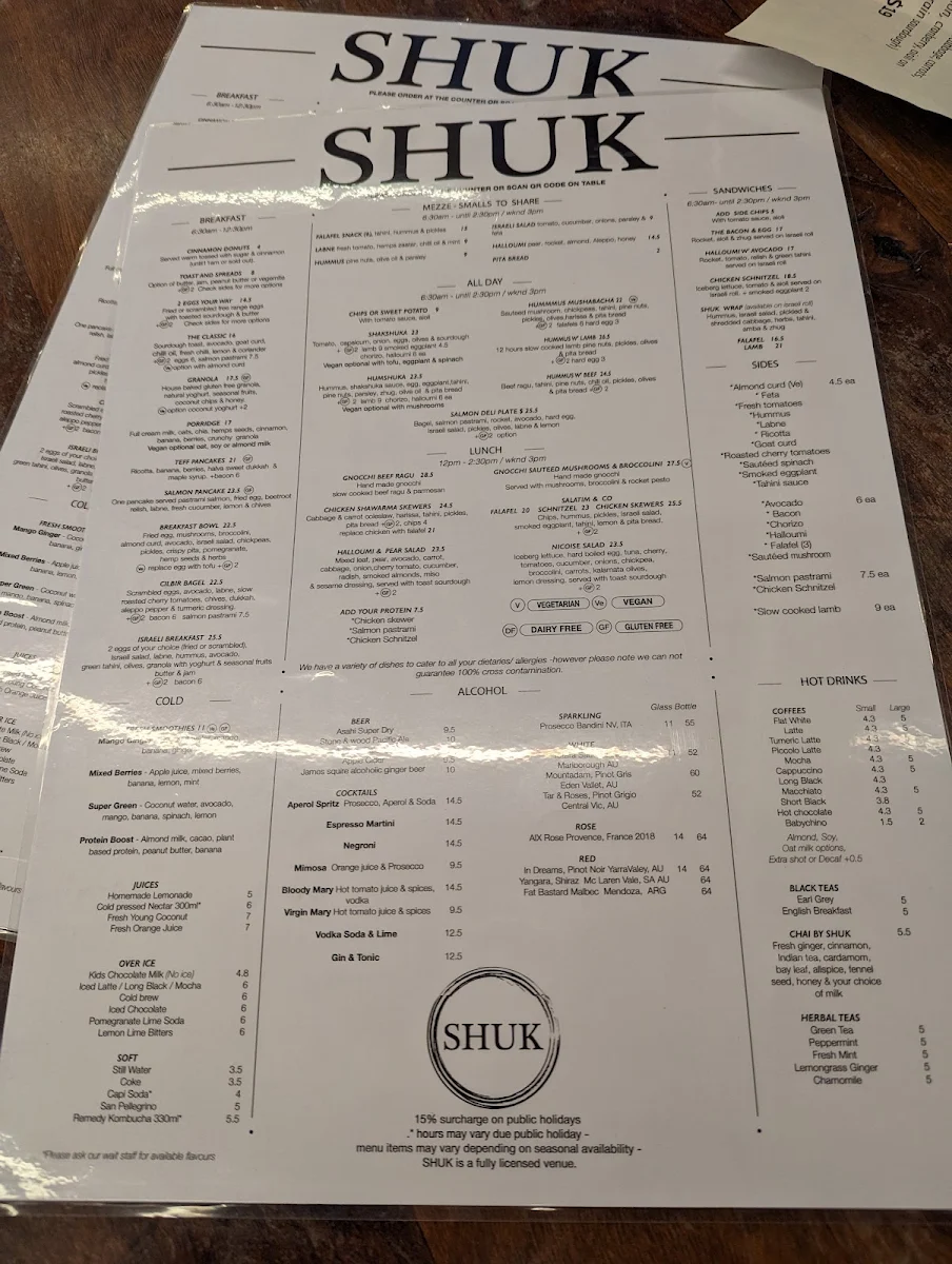Menu, Shuk Chatswood