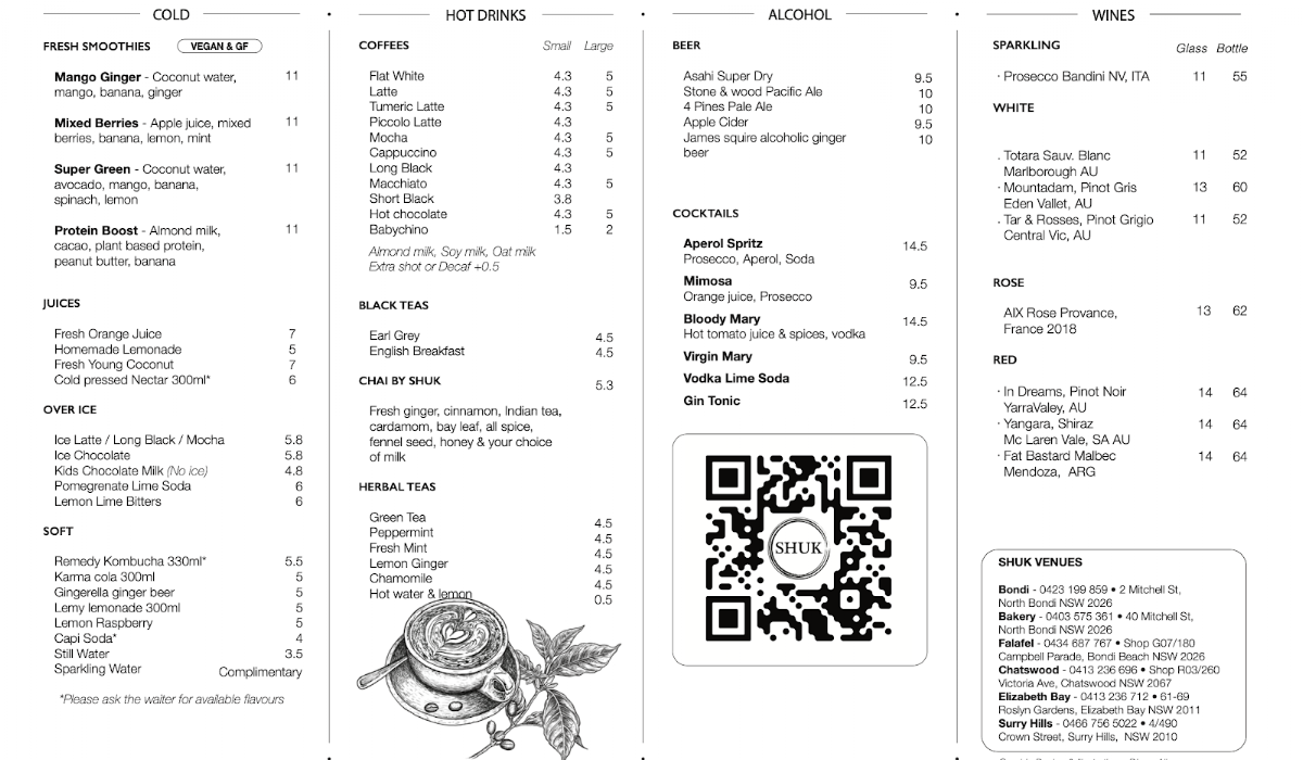 Menu, Shuk Chatswood