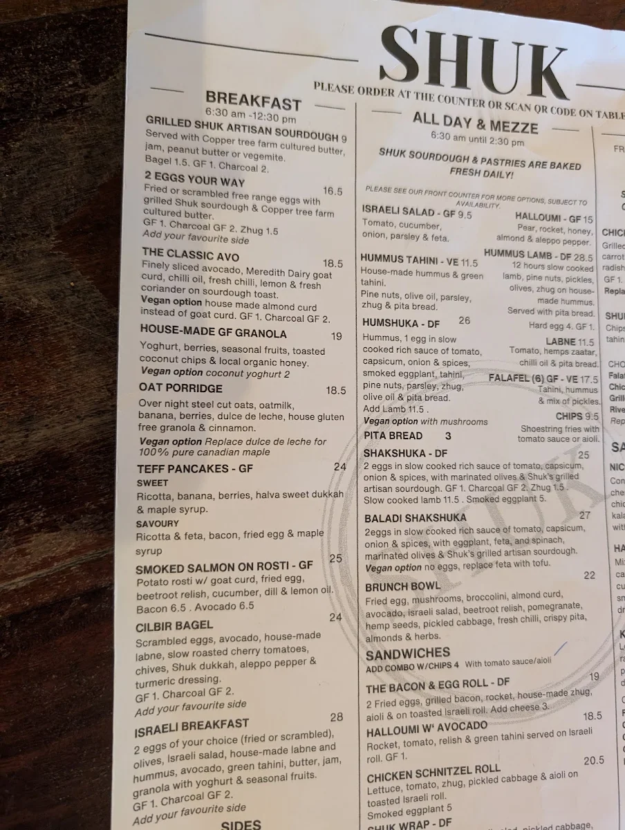 Menu, Shuk Chatswood