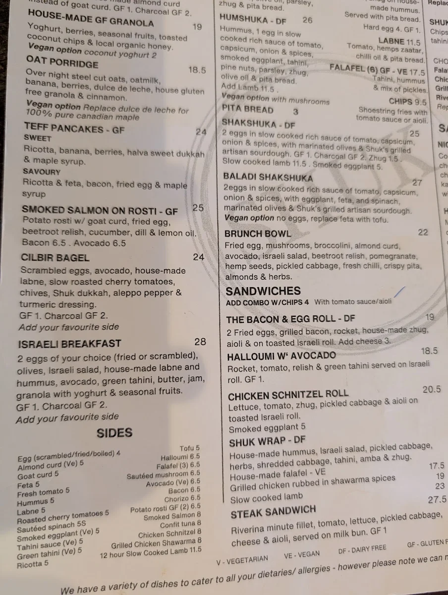 Menu, Shuk Chatswood
