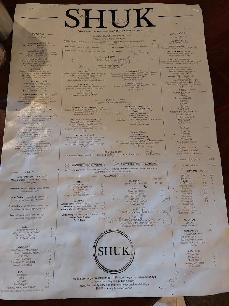 Menu, Shuk Chatswood