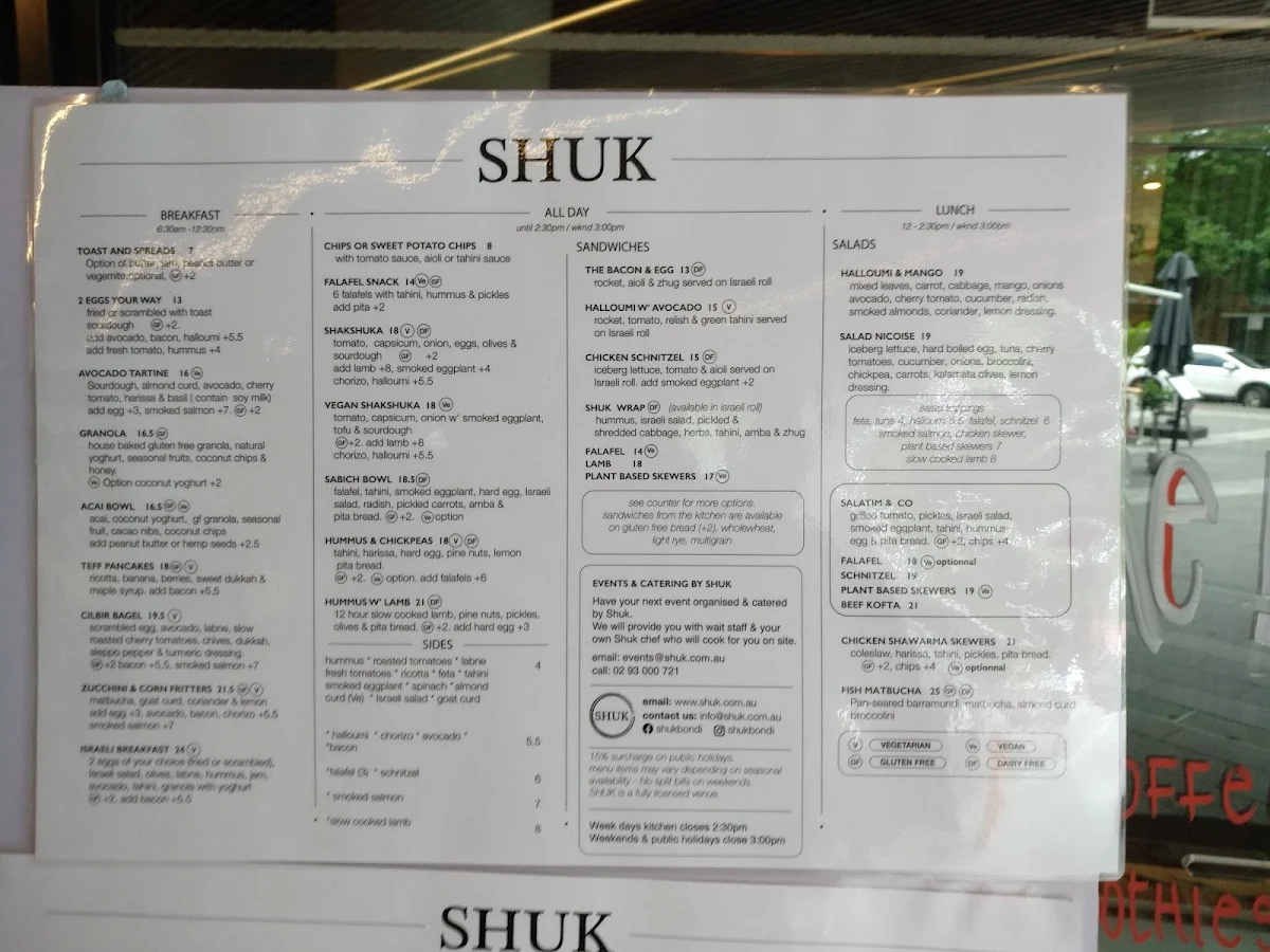 Menu, Shuk Chatswood