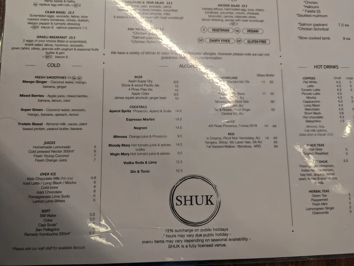 Menu, Shuk Chatswood