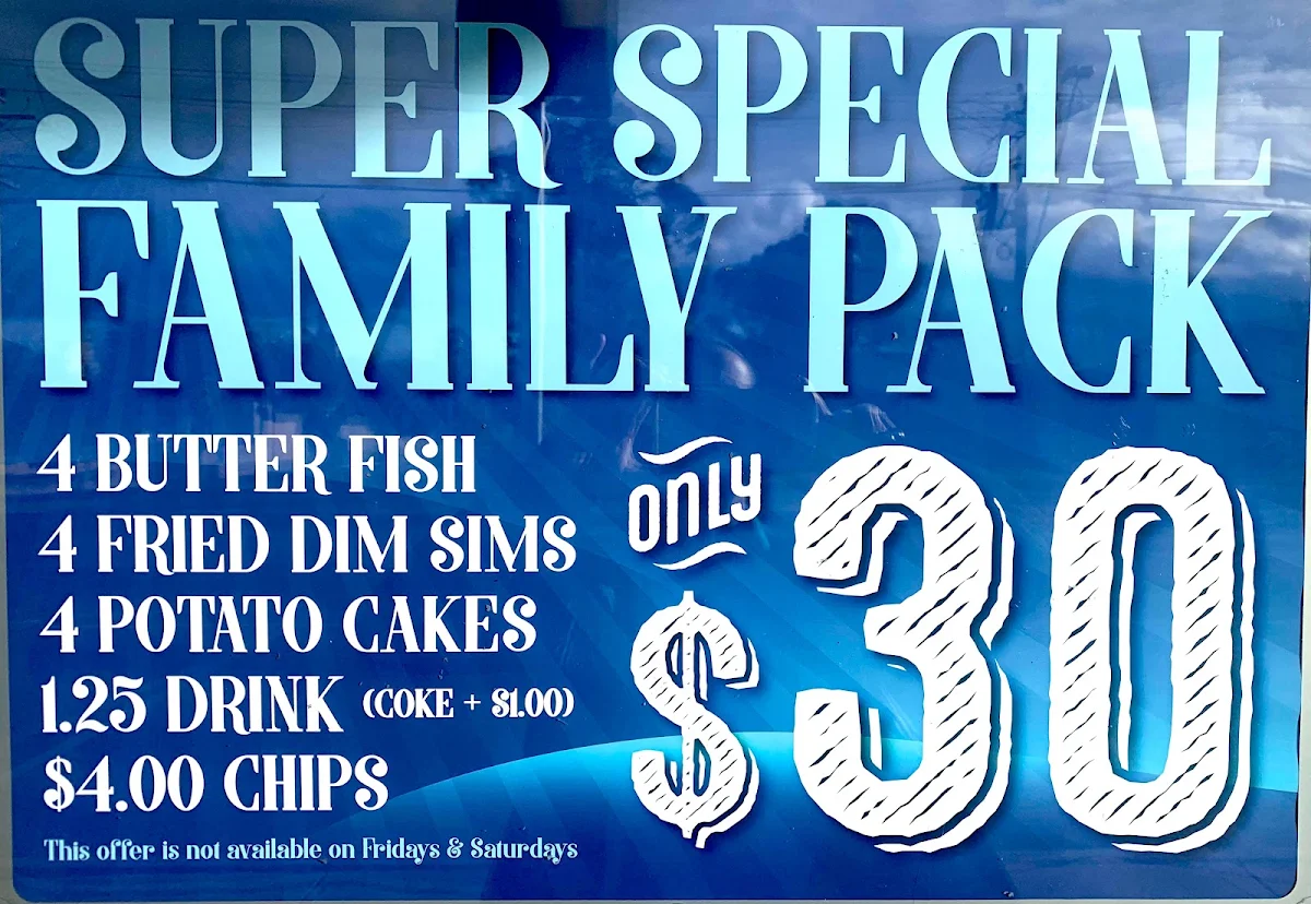 Menu, T.J's Blue Sea Fish Shop
