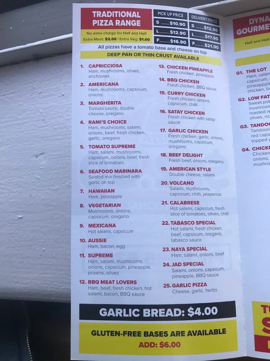 Menu, The Pizza Nest