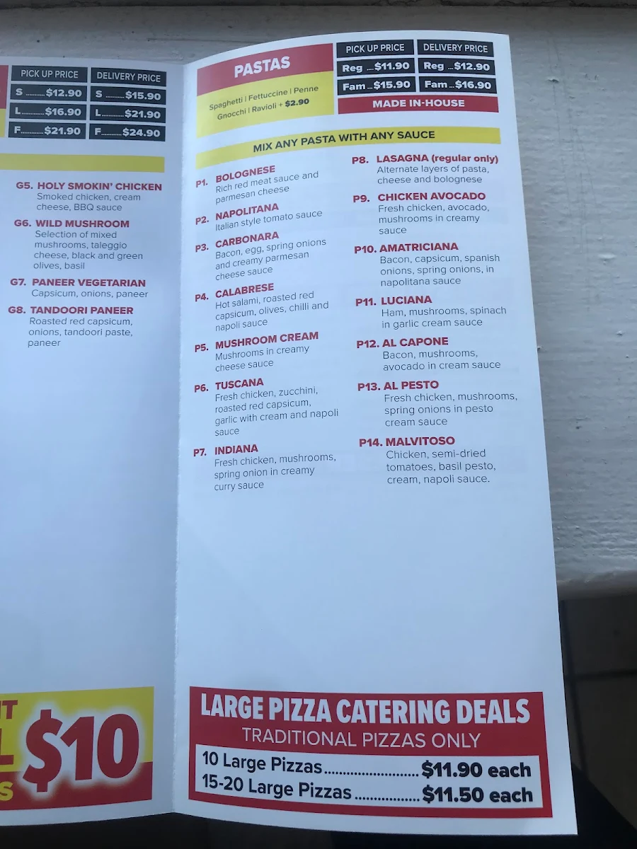 Menu, The Pizza Nest