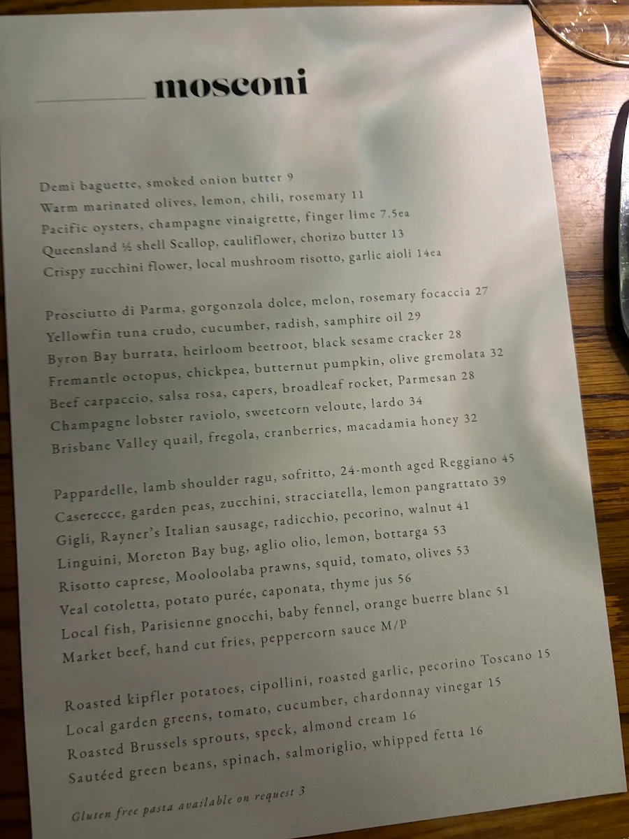 Menu, Mosconi